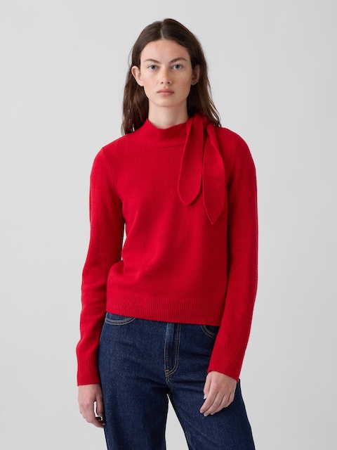 CashSoft Tie-Neck Sweater