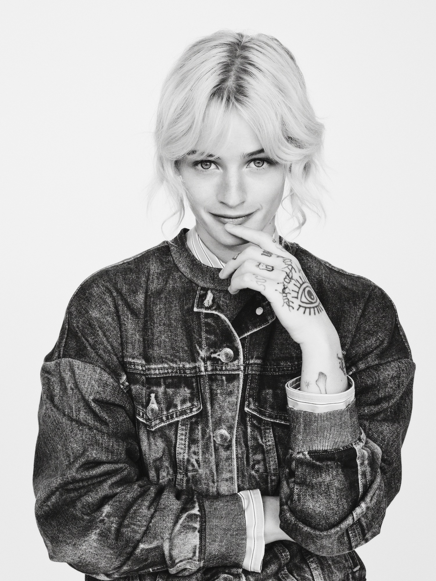 Женский свитшот Gap GapStudio Printed Denim Sweatshirt, цвет: Тёмный джинсовый — фото 7