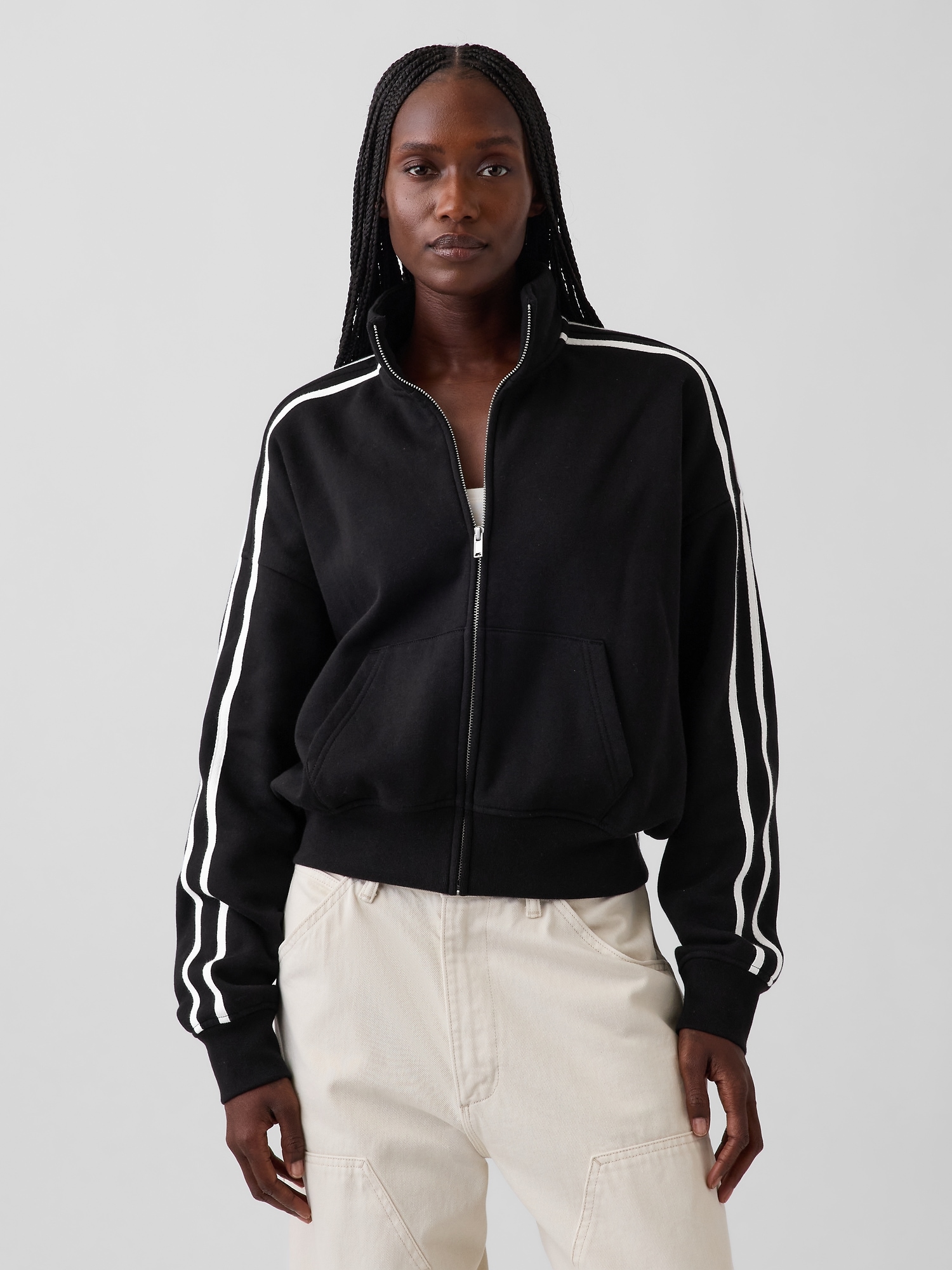 Gap Vintagesoft Oversized Mockneck Zip Jacket In Black