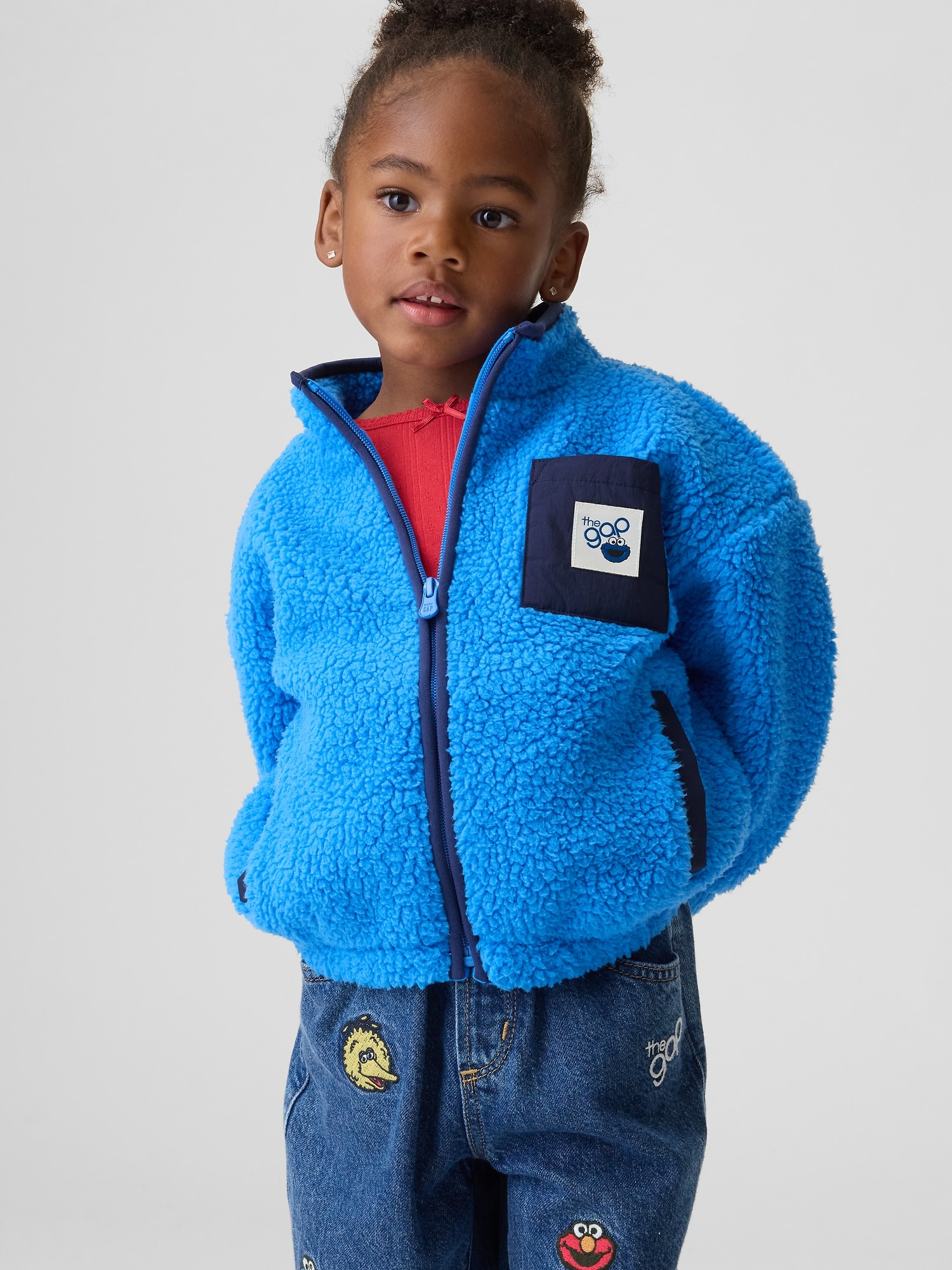Куртка Gap Sesame Street Sherpa Zip Jacket для малышей, цвет: Cookie Monster — фото 3