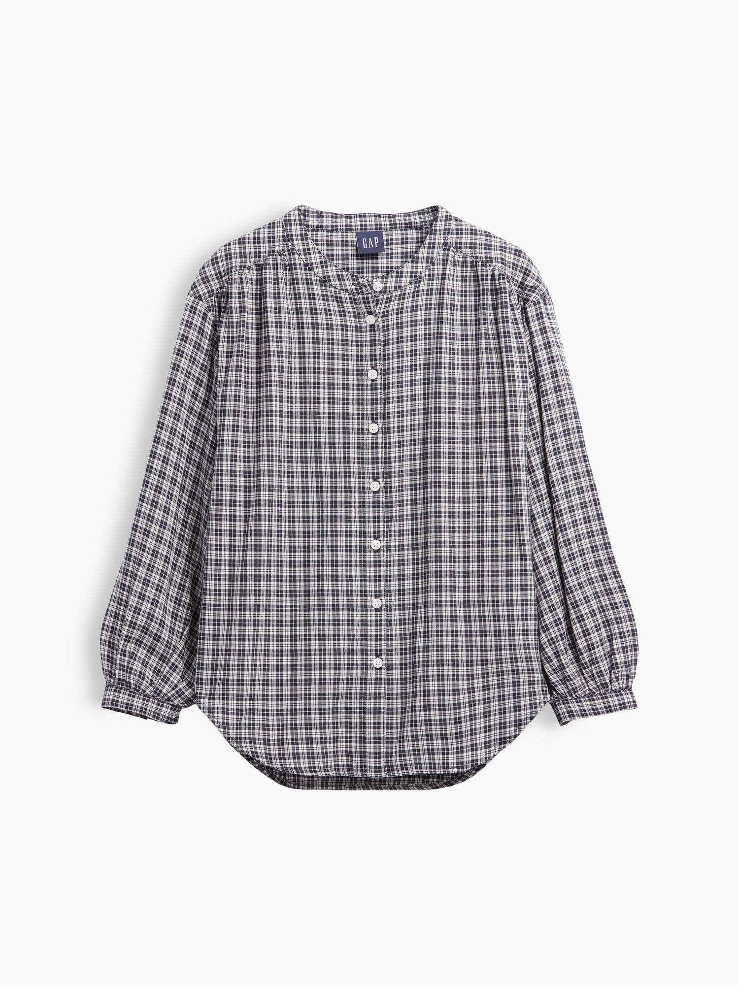 Женская рубашка Gap Relaxed Button-Front, цвет: Тёмно-синий клетчатый — фото 5