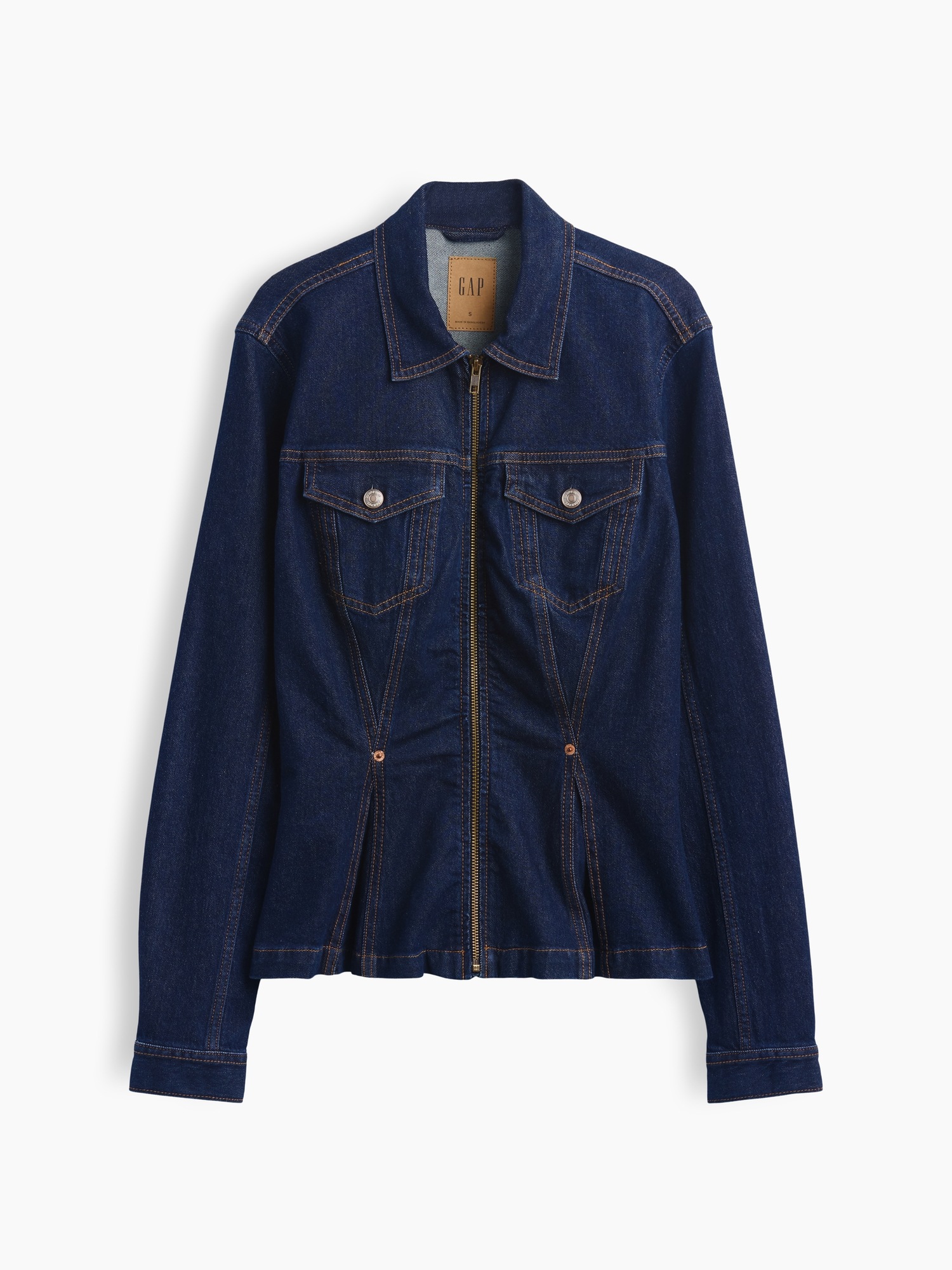 Женская куртка Gap Denim Zip Peplum, цвет: Тёмная варка — фото 5