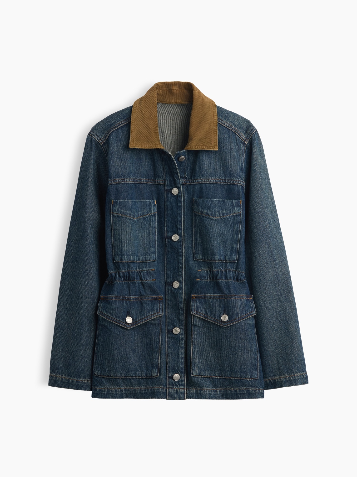 Женская куртка Gap Cinched-Waist Denim Chore, цвет: Тёмная варка — фото 5