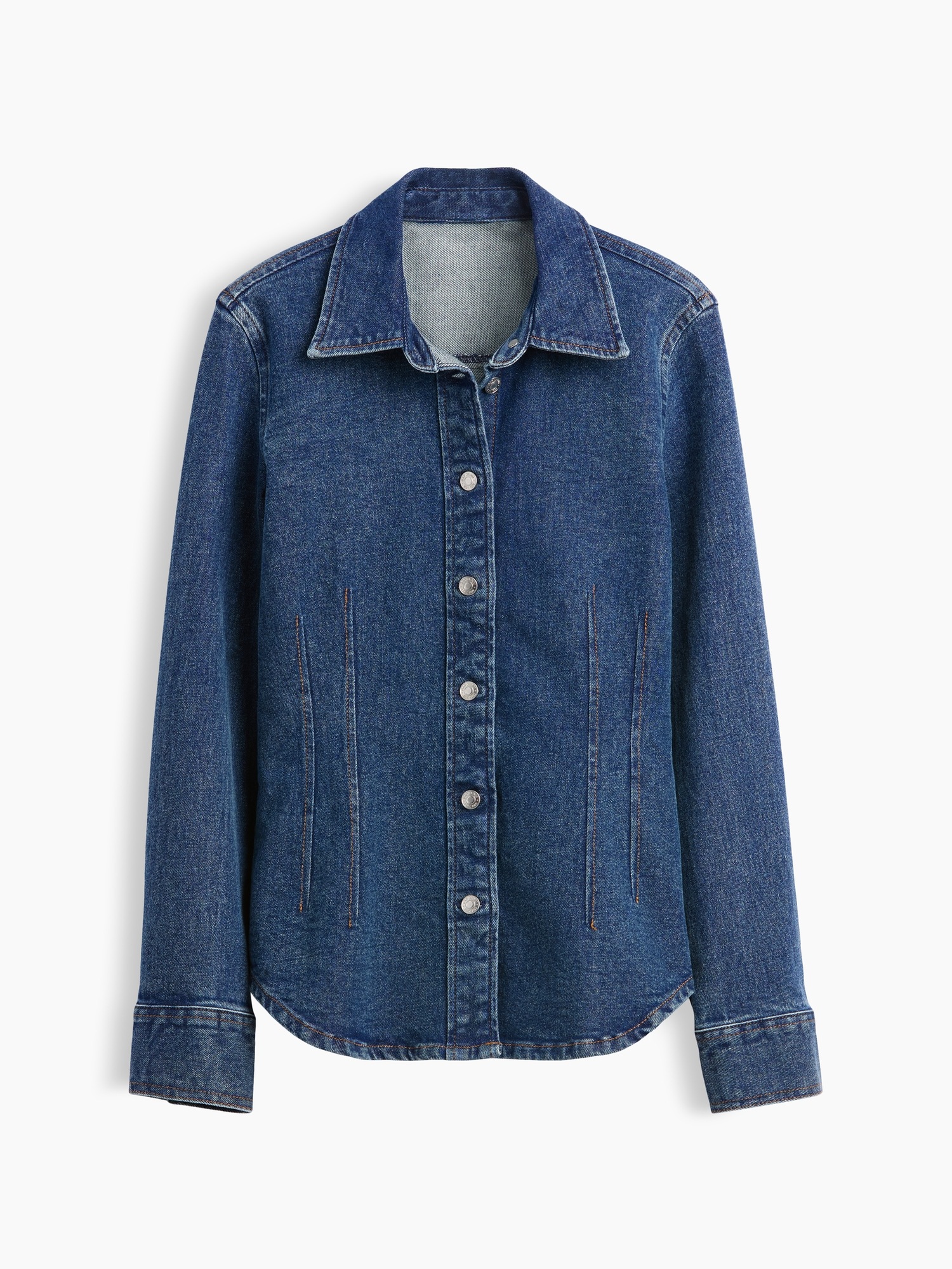 Женская рубашка Gap Denim Fitted, цвет: Тёмная варка — фото 5