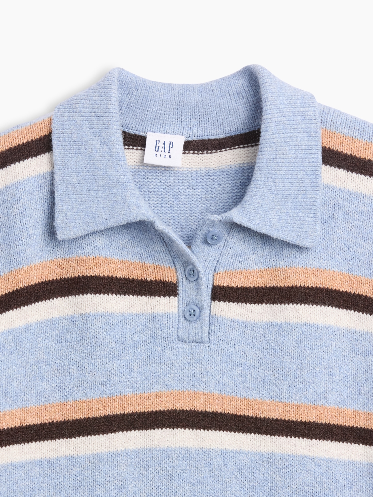 Детский свитер Gap CashSoft Relaxed Polo Sweater, цвет: Синий полосатый — фото 5