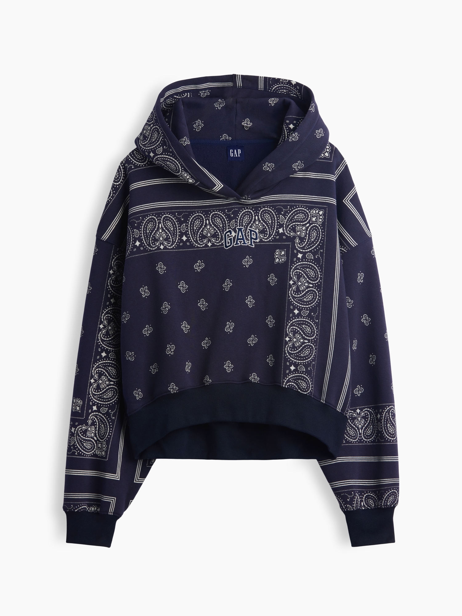 Женское худи Gap VintageSoft Oversized Crop, цвет: Тёмно-синий с принтом — фото 6