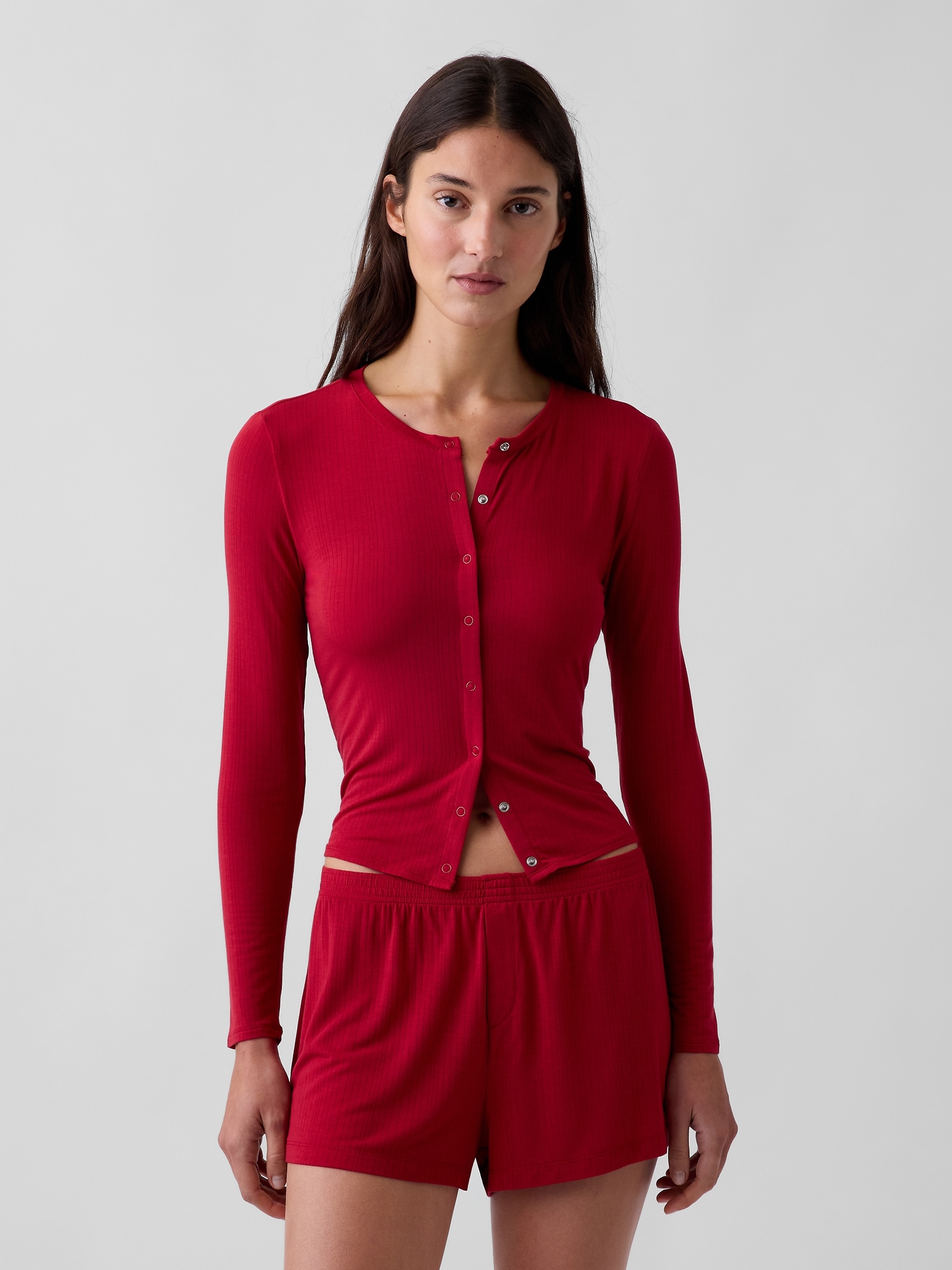 Gap Softmade Modal Rib Pj Cardigan In Sled Red