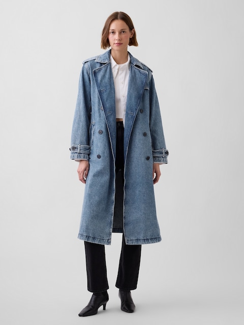 Longline Icon Denim Trench Jacket