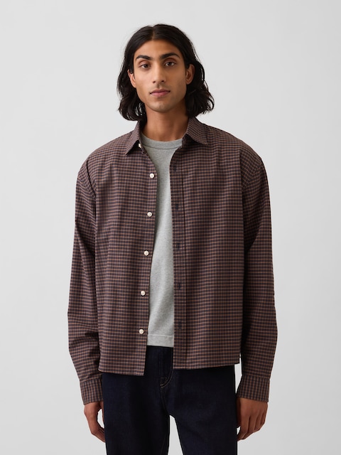 Relaxed Crop Straight-Hem Oxford Shirt