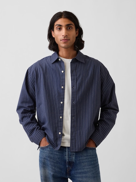 Relaxed Crop Straight-Hem Oxford Shirt