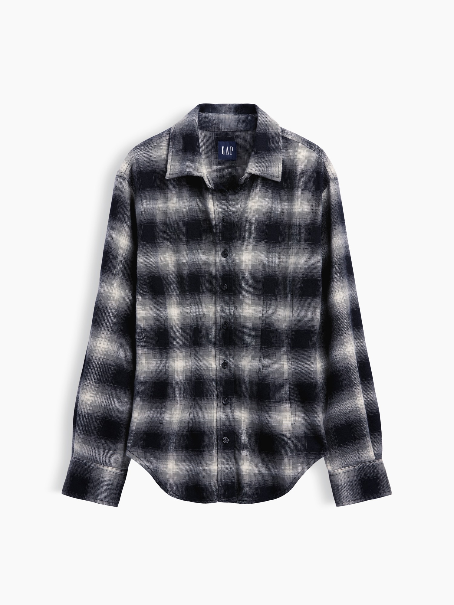 Женская рубашка Gap Corduroy Fitted, цвет: Чёрный клетчатый — фото 5