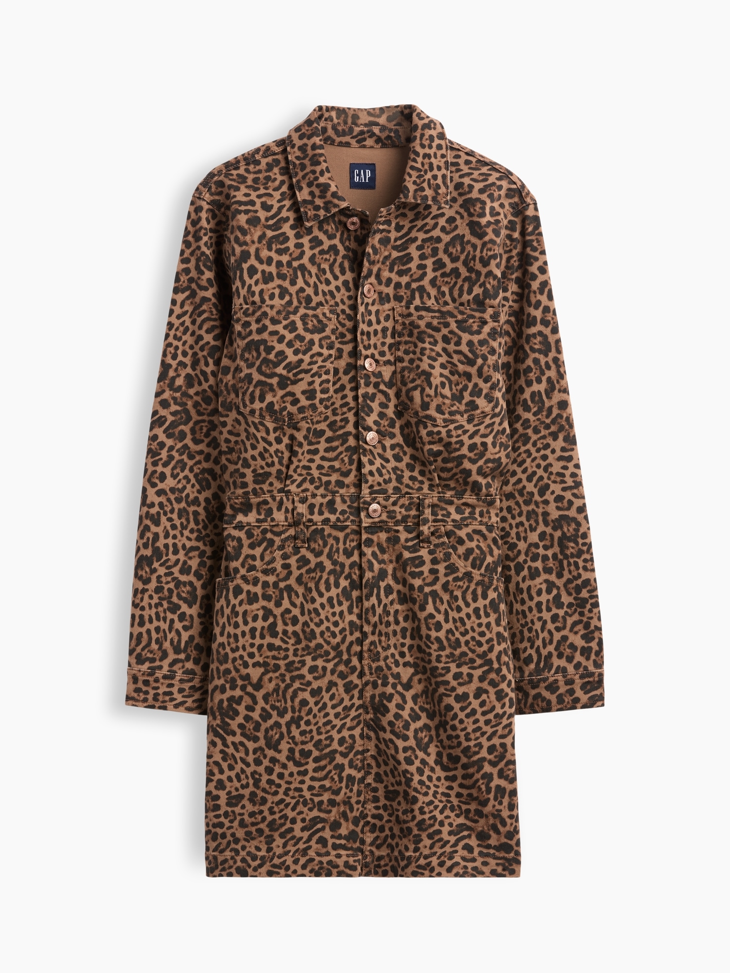 Женское платье Gap Cheetah Denim Mini, цвет: Коричневый с принтом — фото 4