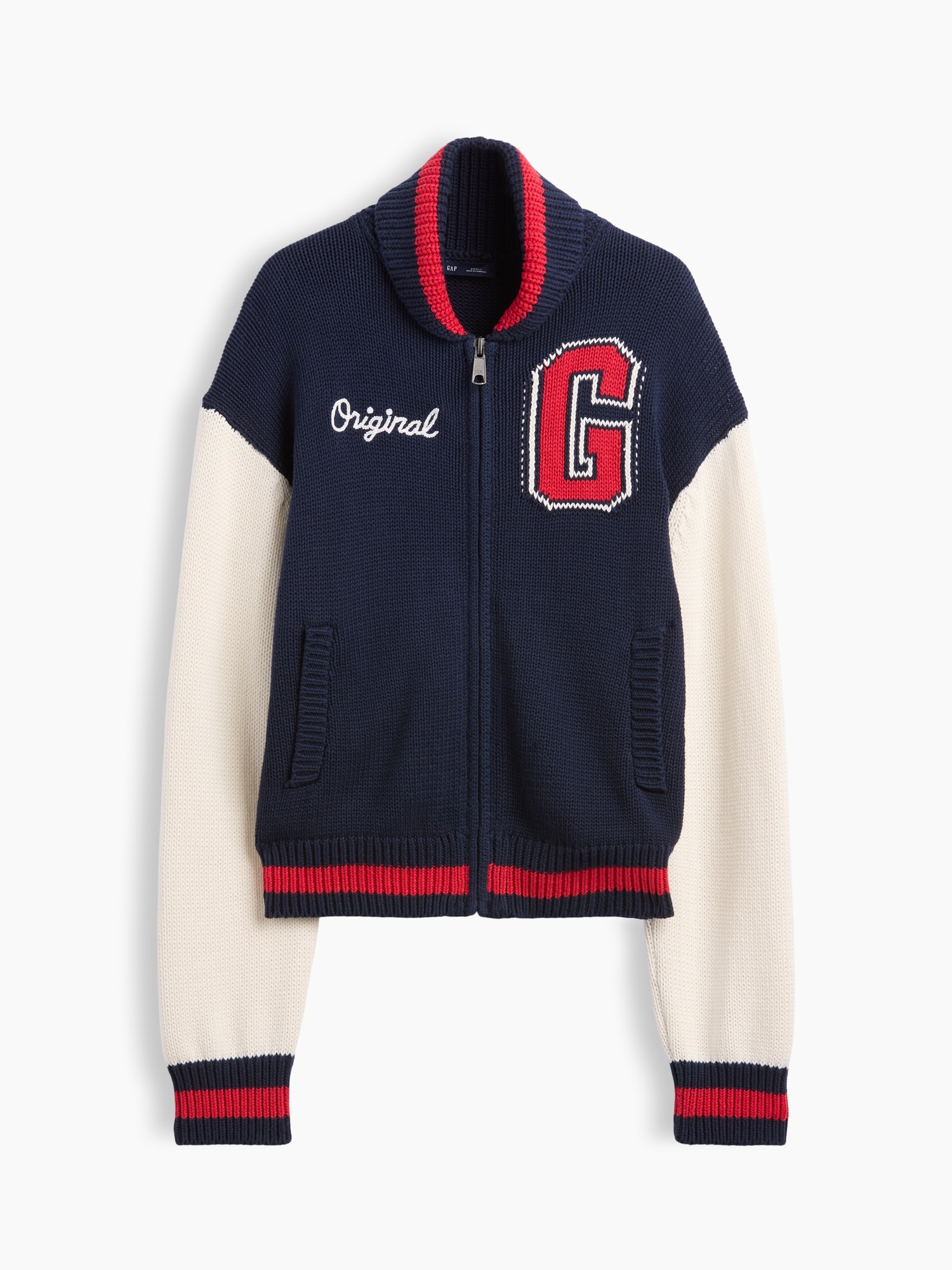 Женская куртка Gap 100% Cotton Oversized Varsity Sweater Jacket, цвет: Тёмно-синий — фото 5