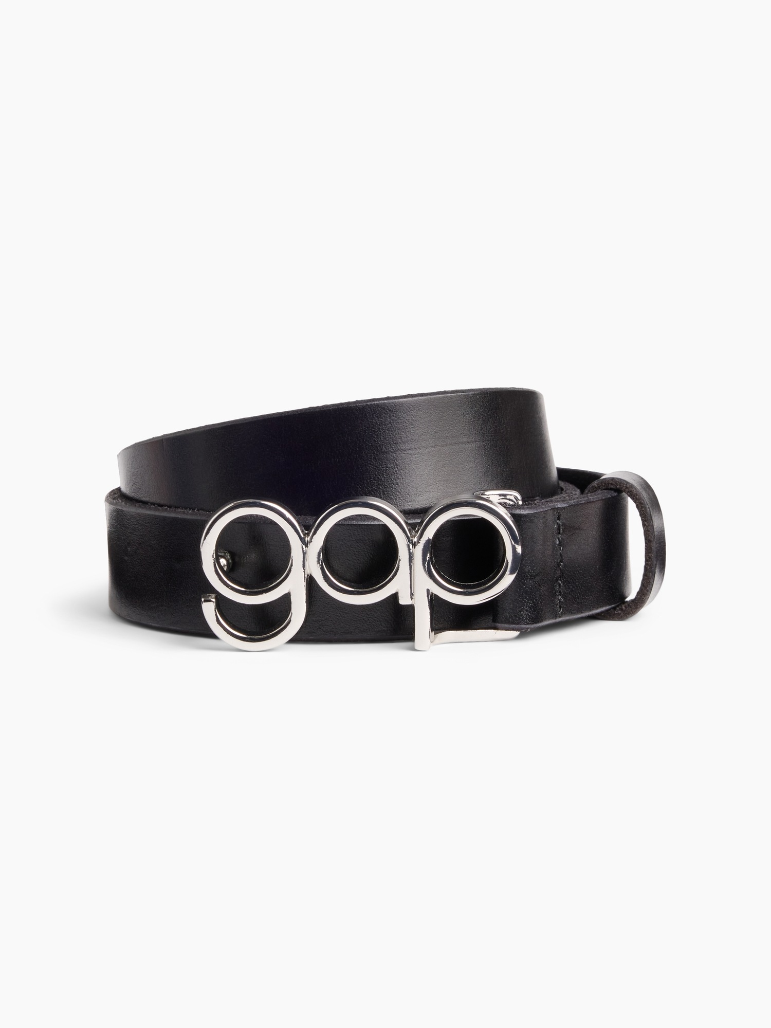 Женский ремень Gap 100% Leather Bubble Logo Belt, цвет: Чёрный