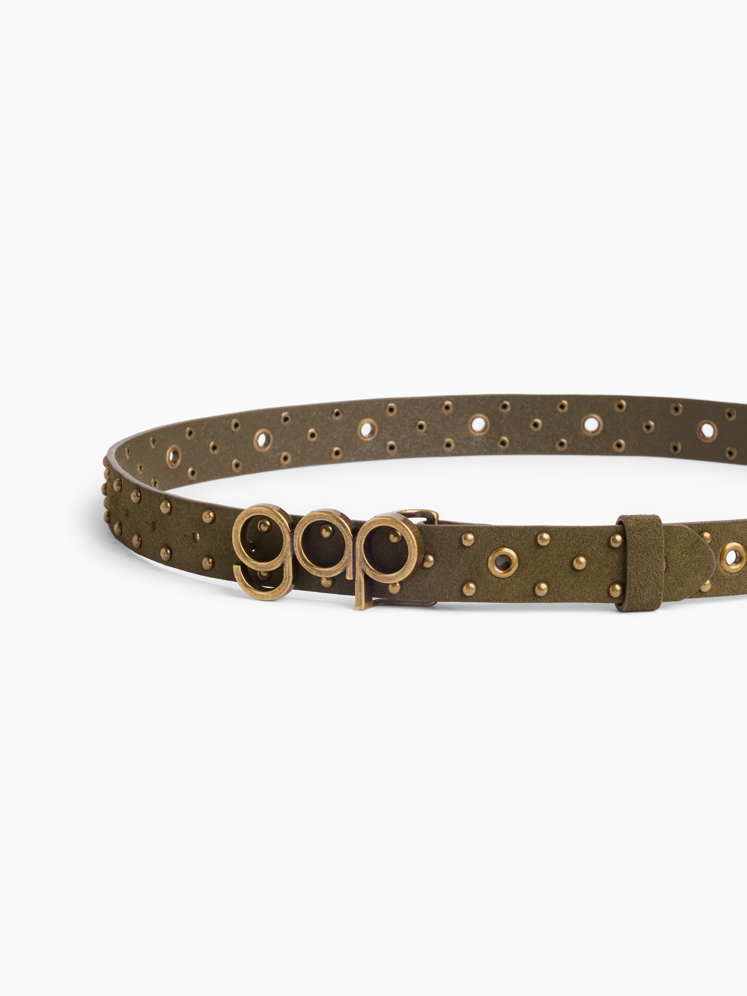 Женский ремень Gap Suede Studded Logo Belt, цвет: Оливковый зелёный — фото 3