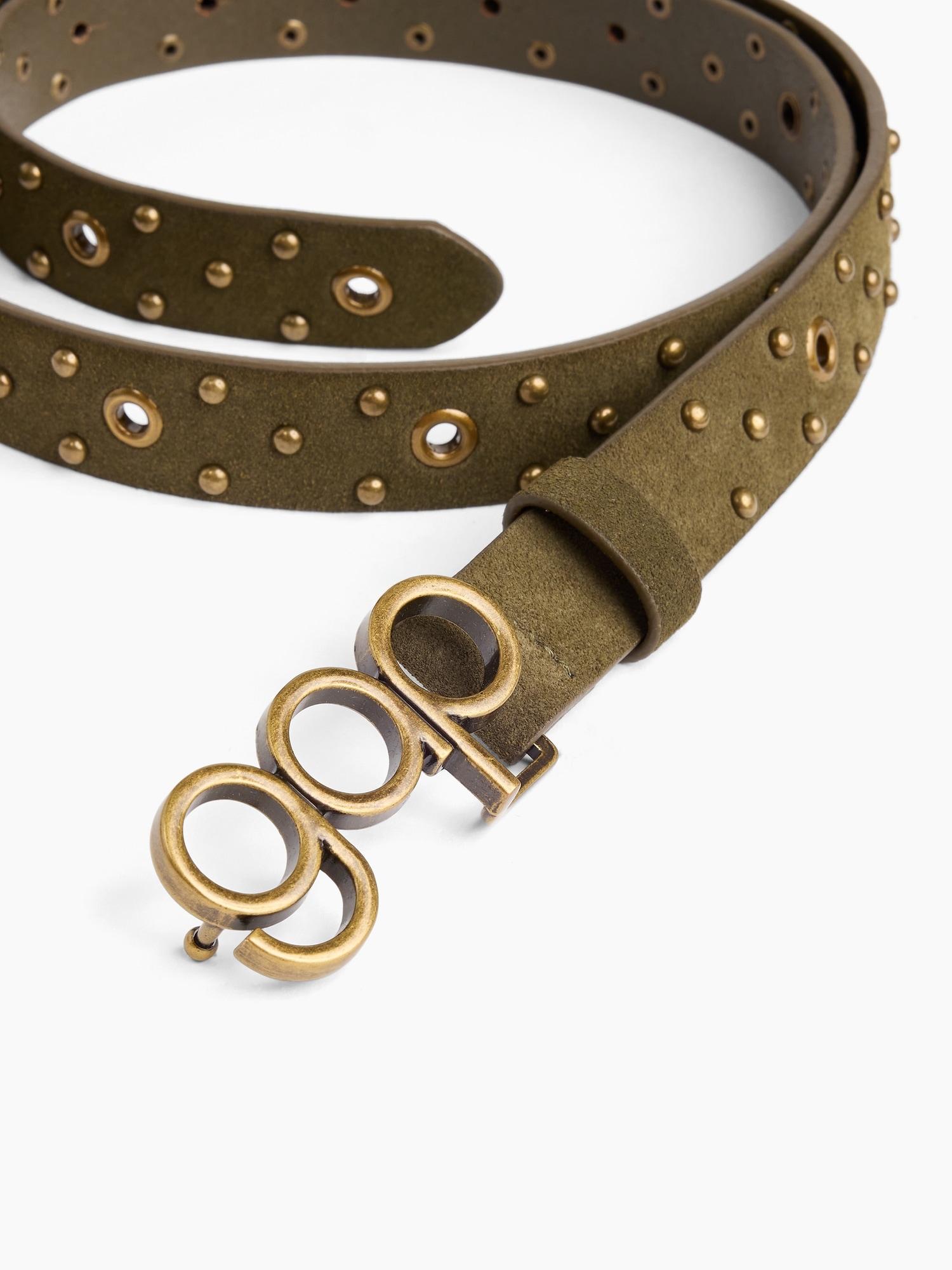 Женский ремень Gap Suede Studded Logo Belt, цвет: Оливковый зелёный — фото 4
