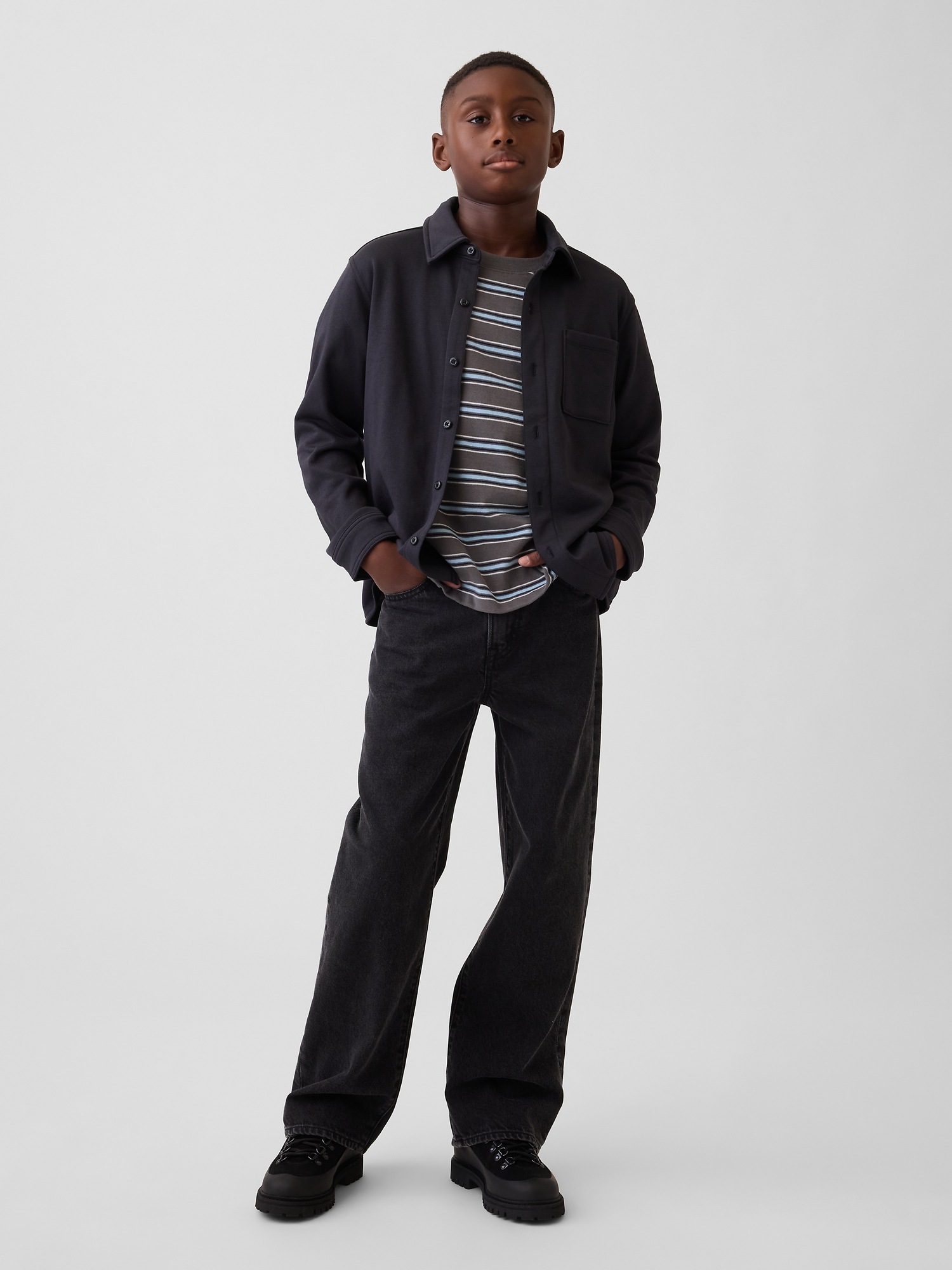 Детская рубашка Gap VintageSoft Terry Button-Front, цвет: Чёрный — фото 4