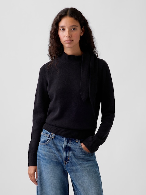 CashSoft Tie-Neck Sweater