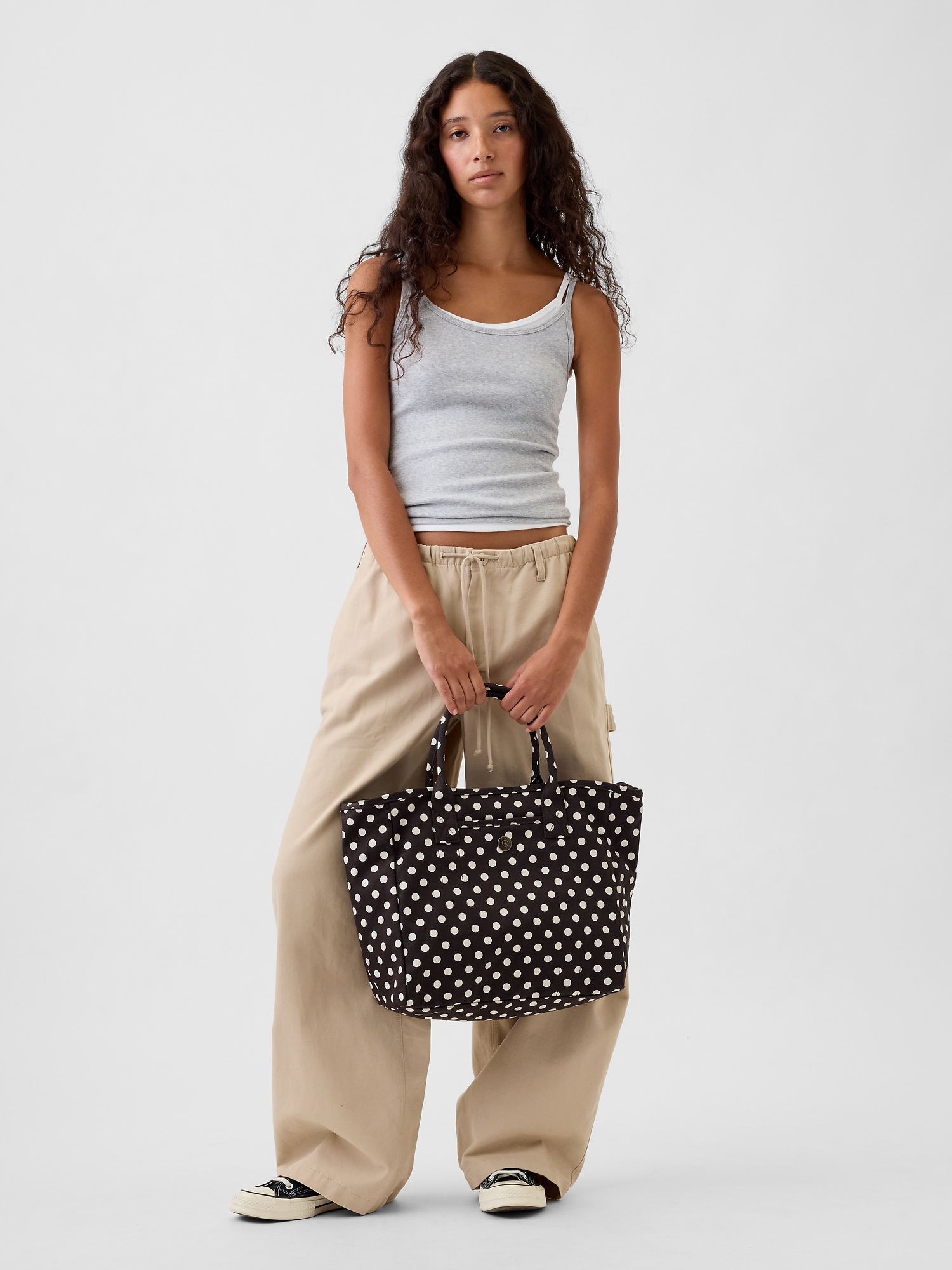 Женская сумка Gap Small Canvas Favorite Tote, цвет: Коричневый / Белый — фото 2