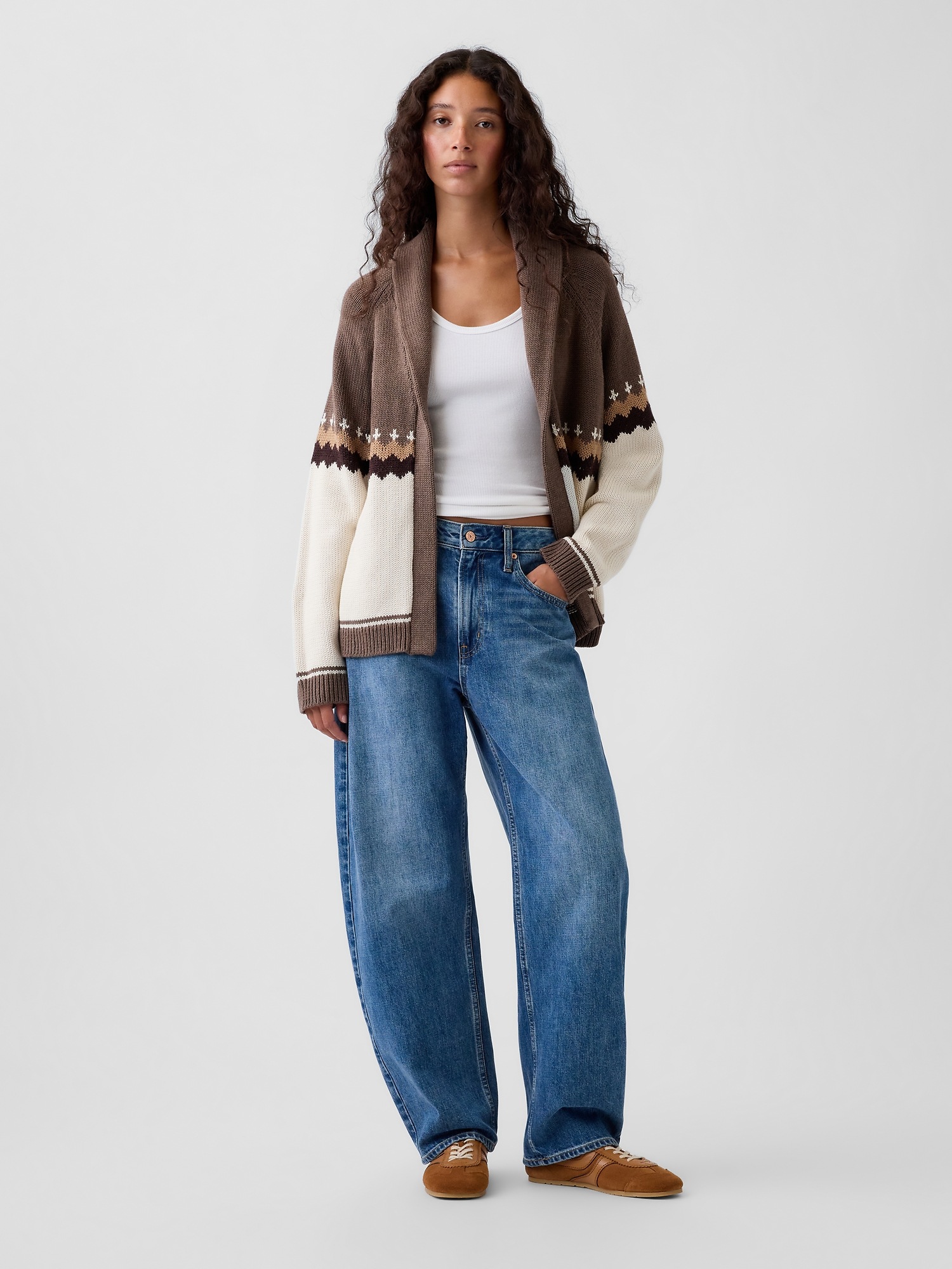 Женский кардиган Gap 100% Cotton Shawl Cardigan, цвет: Коричневый — фото 2