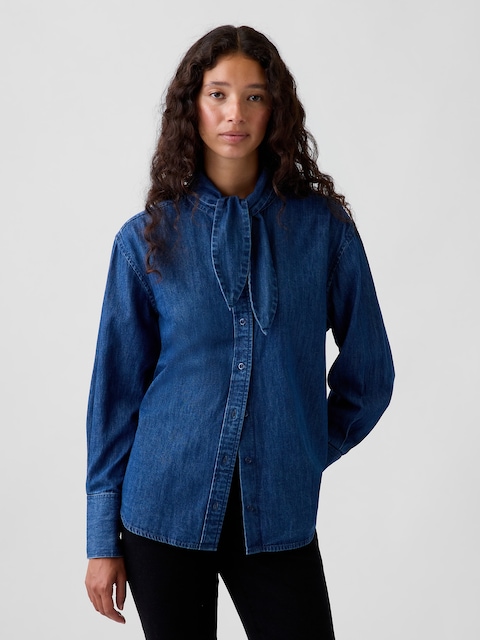 Denim Tie-Neck Big Shirt