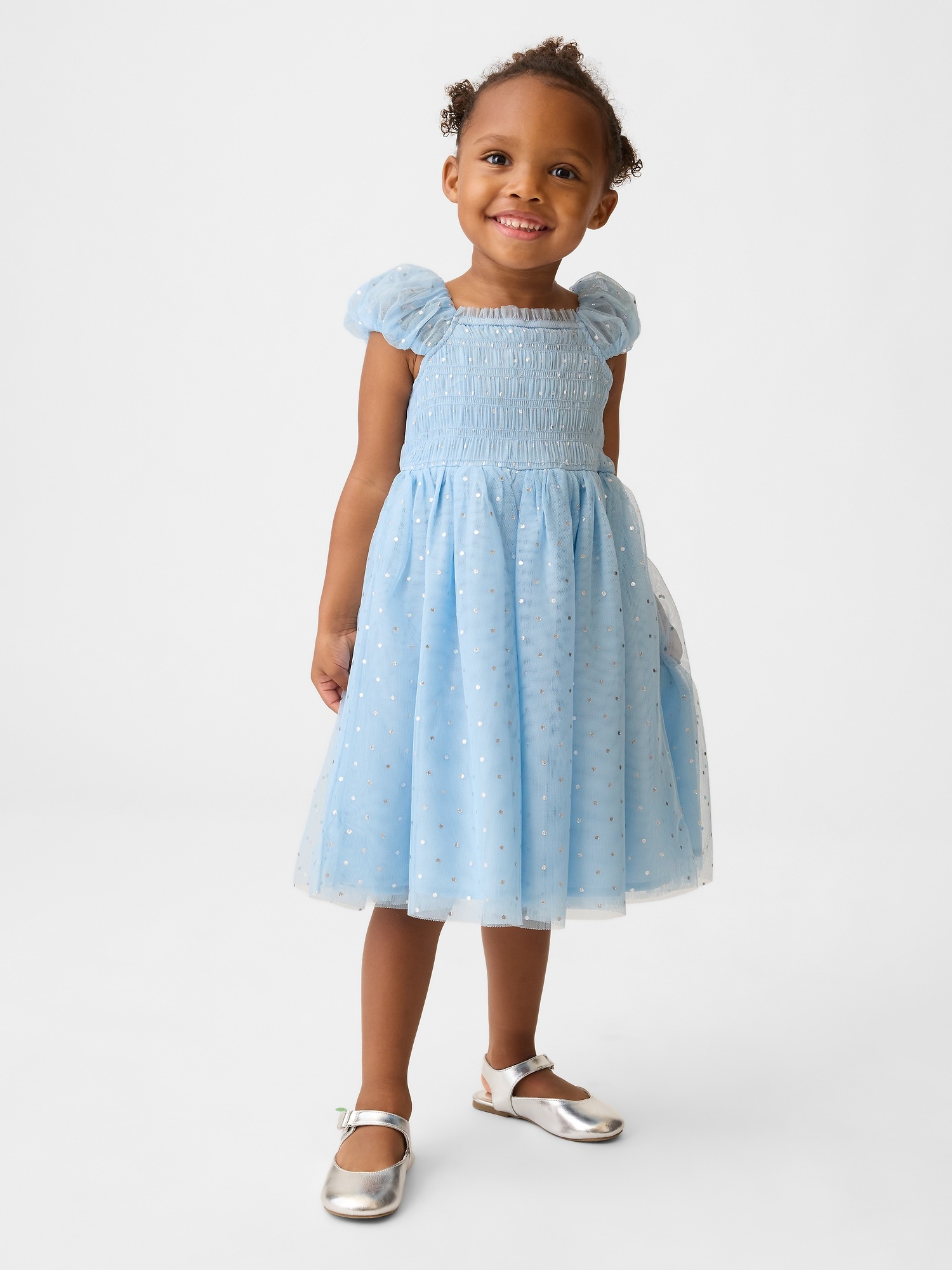 Платье Gap Smocked Tulle Dress для малышей, цвет: Синий