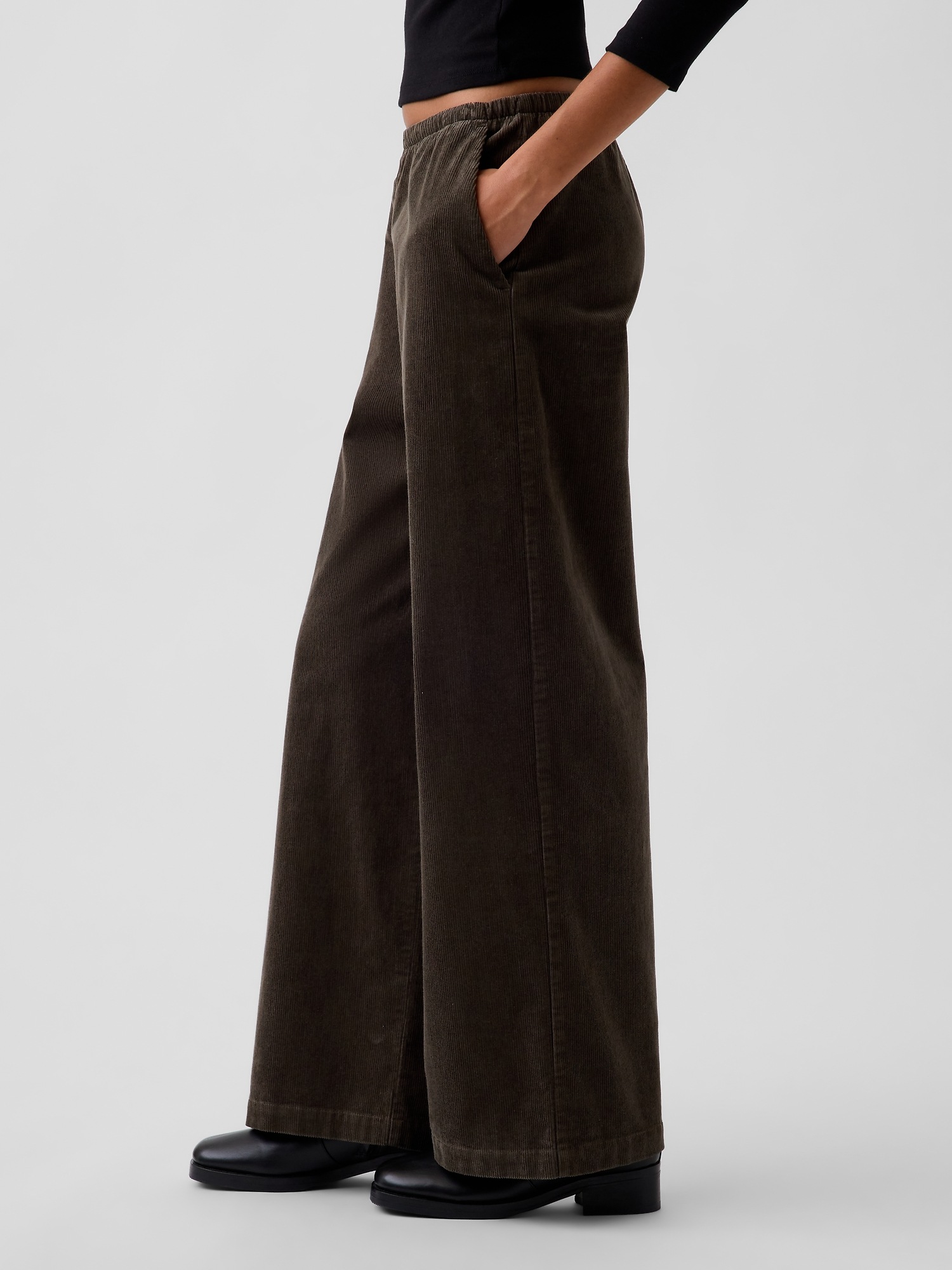 Женские брюки Gap Corduroy Easy Wide-Leg, цвет: Зелёный — фото 3