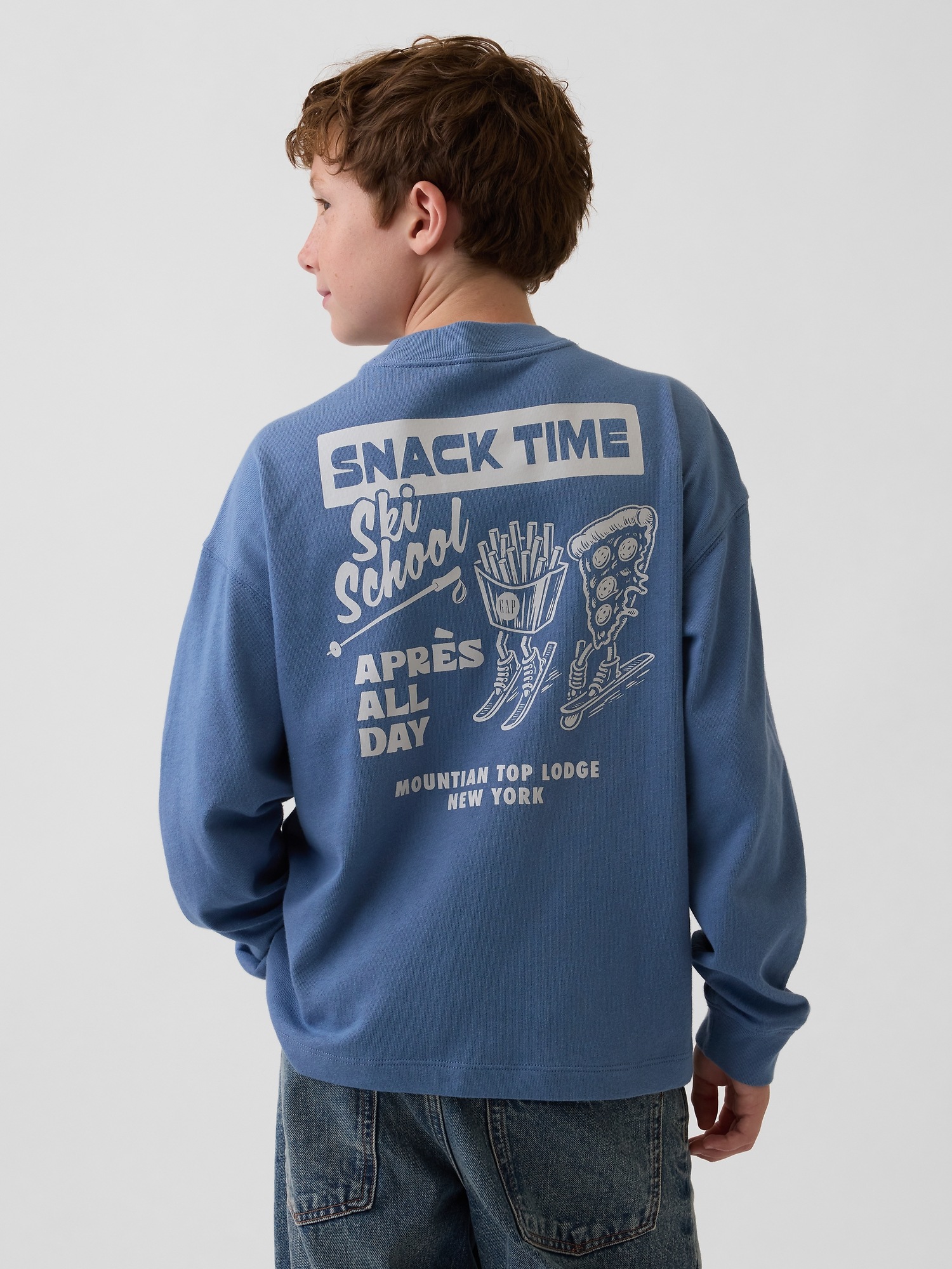 Детская футболка Gap Heavyweight Oversized Graphic, цвет: Синий — фото 3
