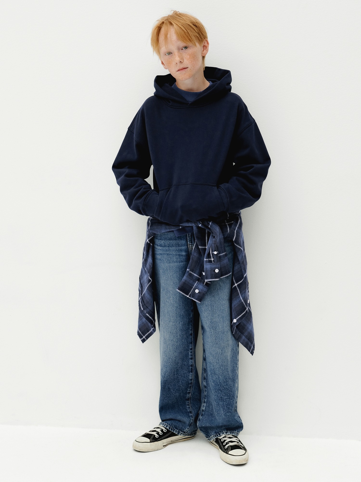 Детское худи Gap Heavyweight Relaxed, цвет: Синий — фото 7