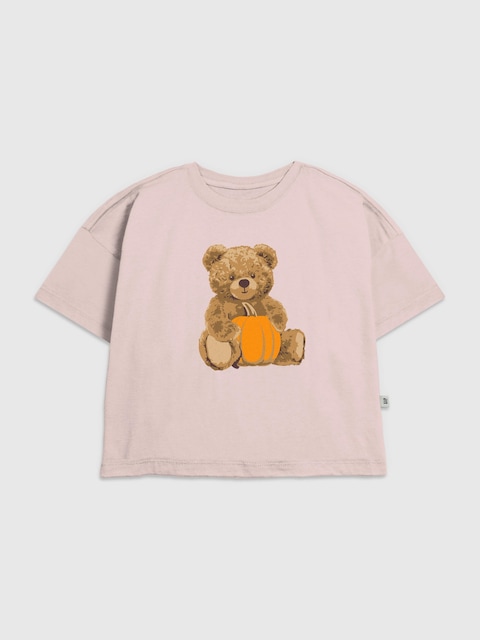 Kids Teddy Bear Pumpkin Graphic T-Shirt