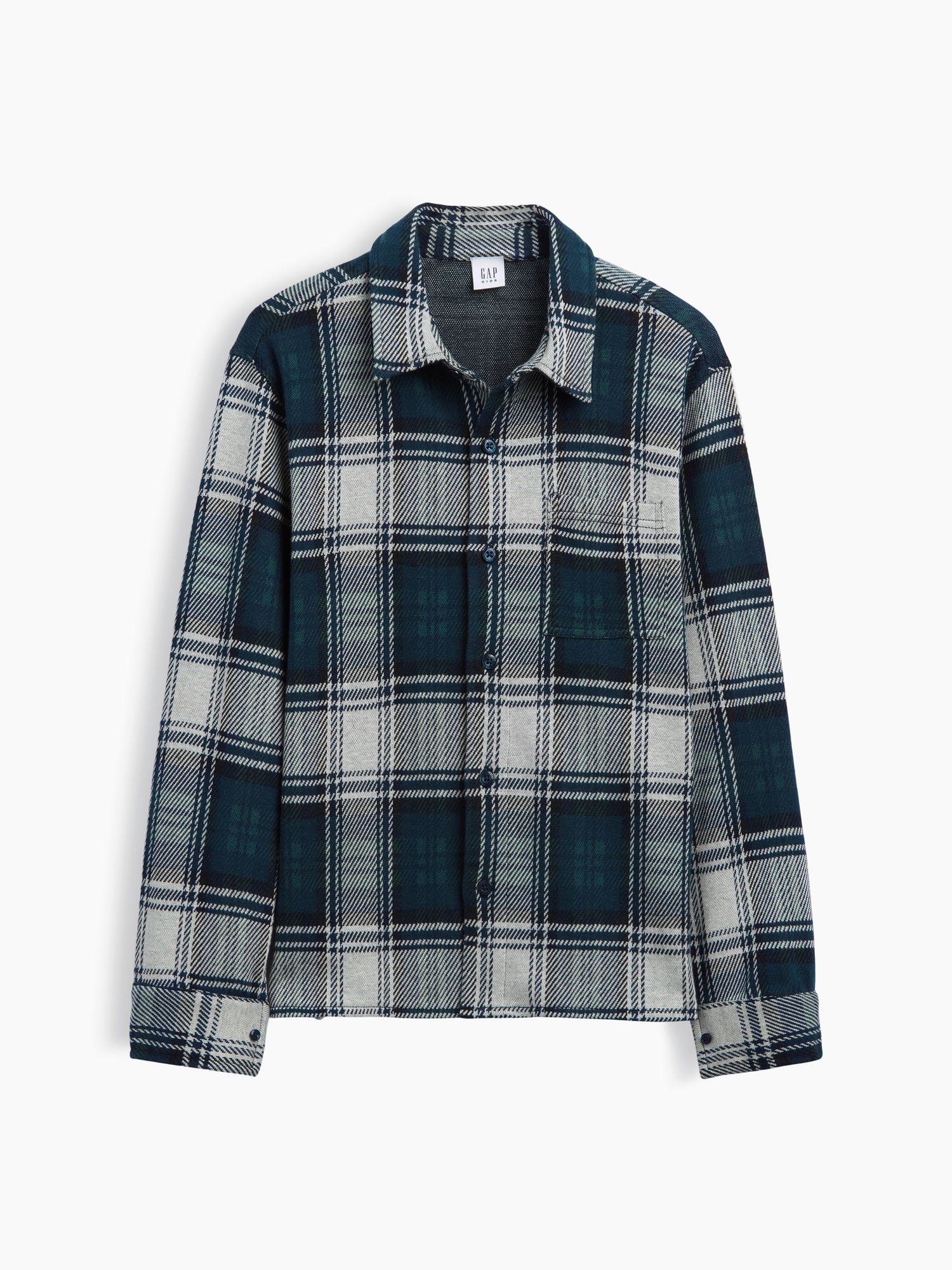 Детская рубашка Gap Knit Jersey Plaid, цвет: Зелёный клетчатый — фото 2