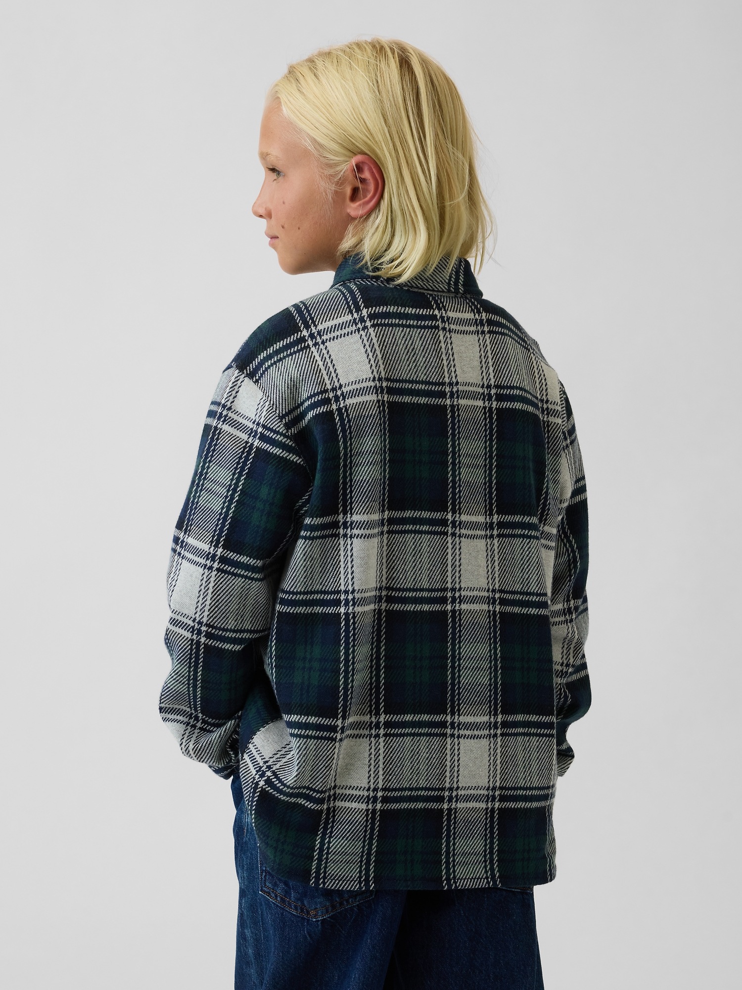 Детская рубашка Gap Knit Jersey Plaid, цвет: Зелёный клетчатый — фото 3