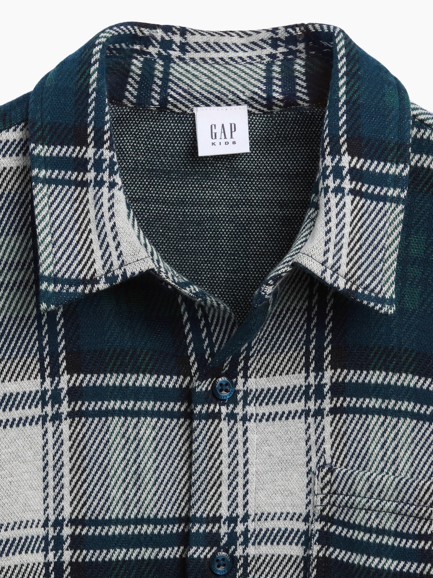 Детская рубашка Gap Knit Jersey Plaid, цвет: Зелёный клетчатый — фото 5