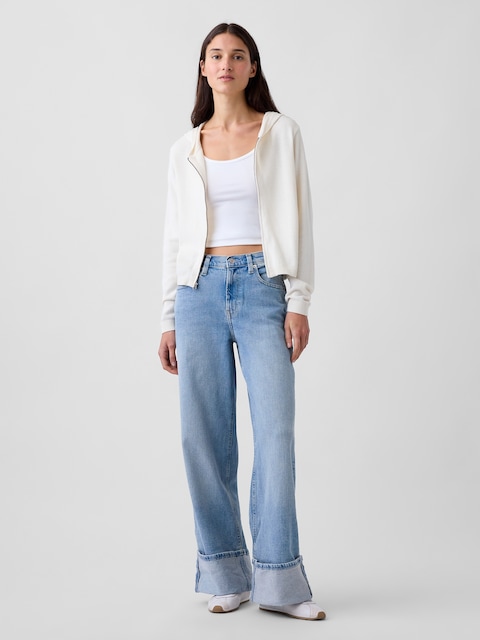 High Rise Stride Cuffed Wide-Leg Jeans