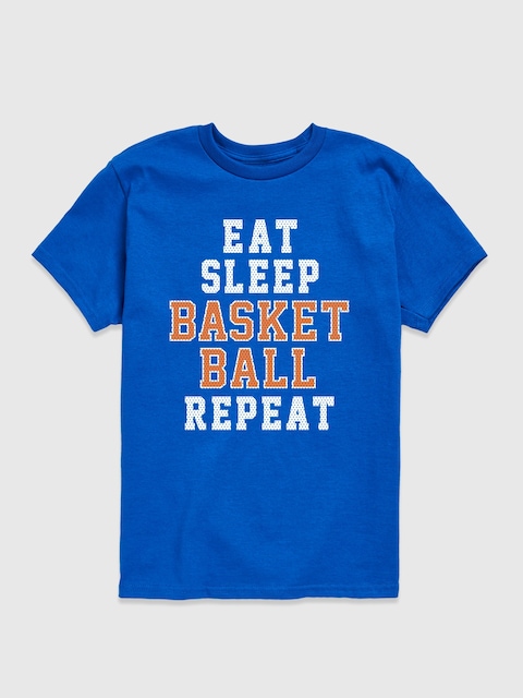 Kids Eat Sleep Basketball Repeat Short Sleeve Graphic T-Shirt