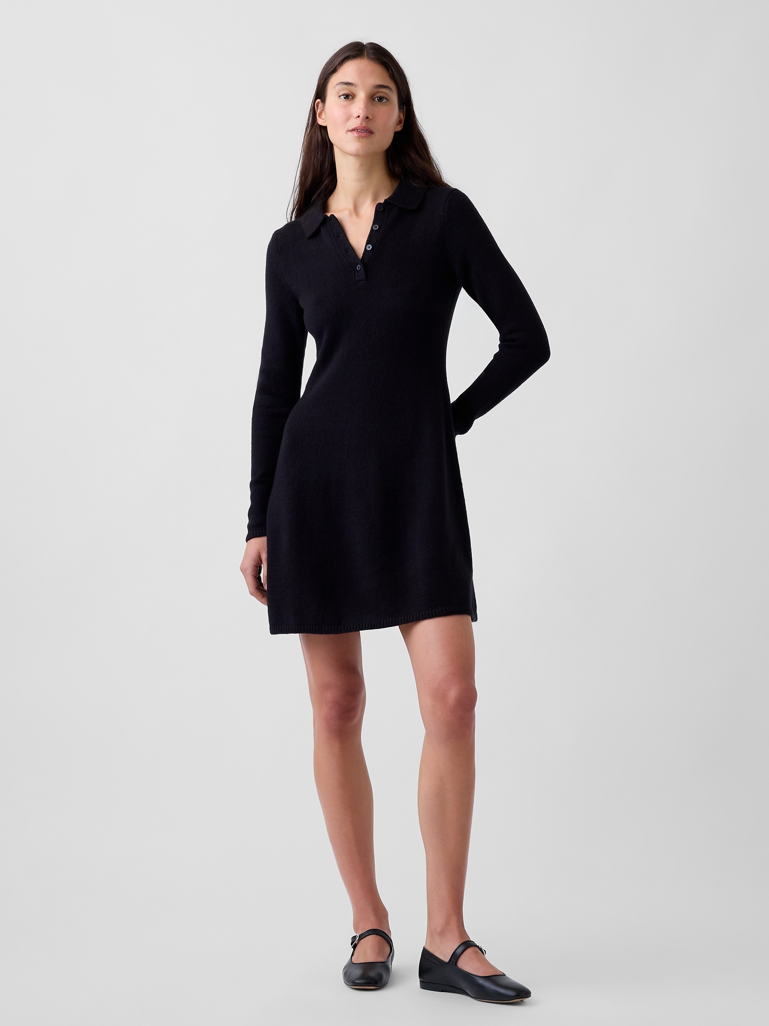 CashSoft Polo Shirt Sweater Mini Dress