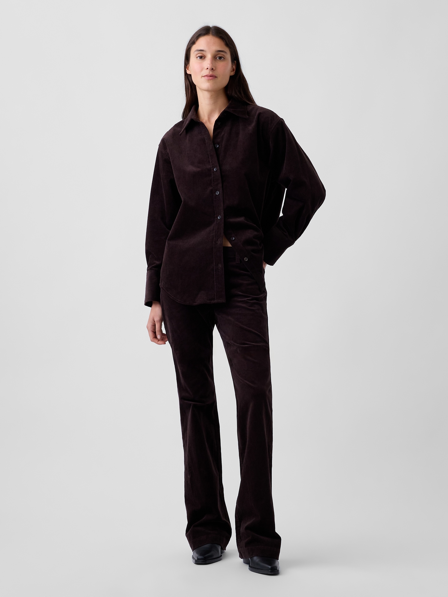 Mid Rise Corduroy Relaxed Flare Pants