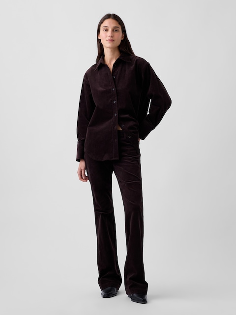 Mid Rise Corduroy Relaxed Flare Pants