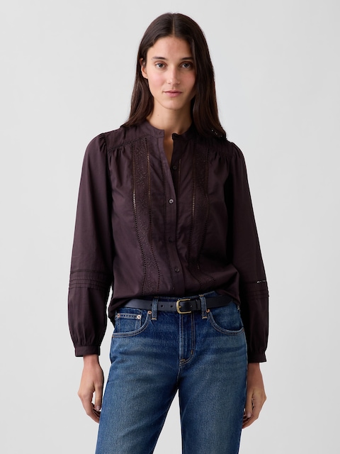 Embroidered Pintuck Top