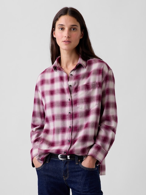Oversized Straight-Hem Flannel Shirt