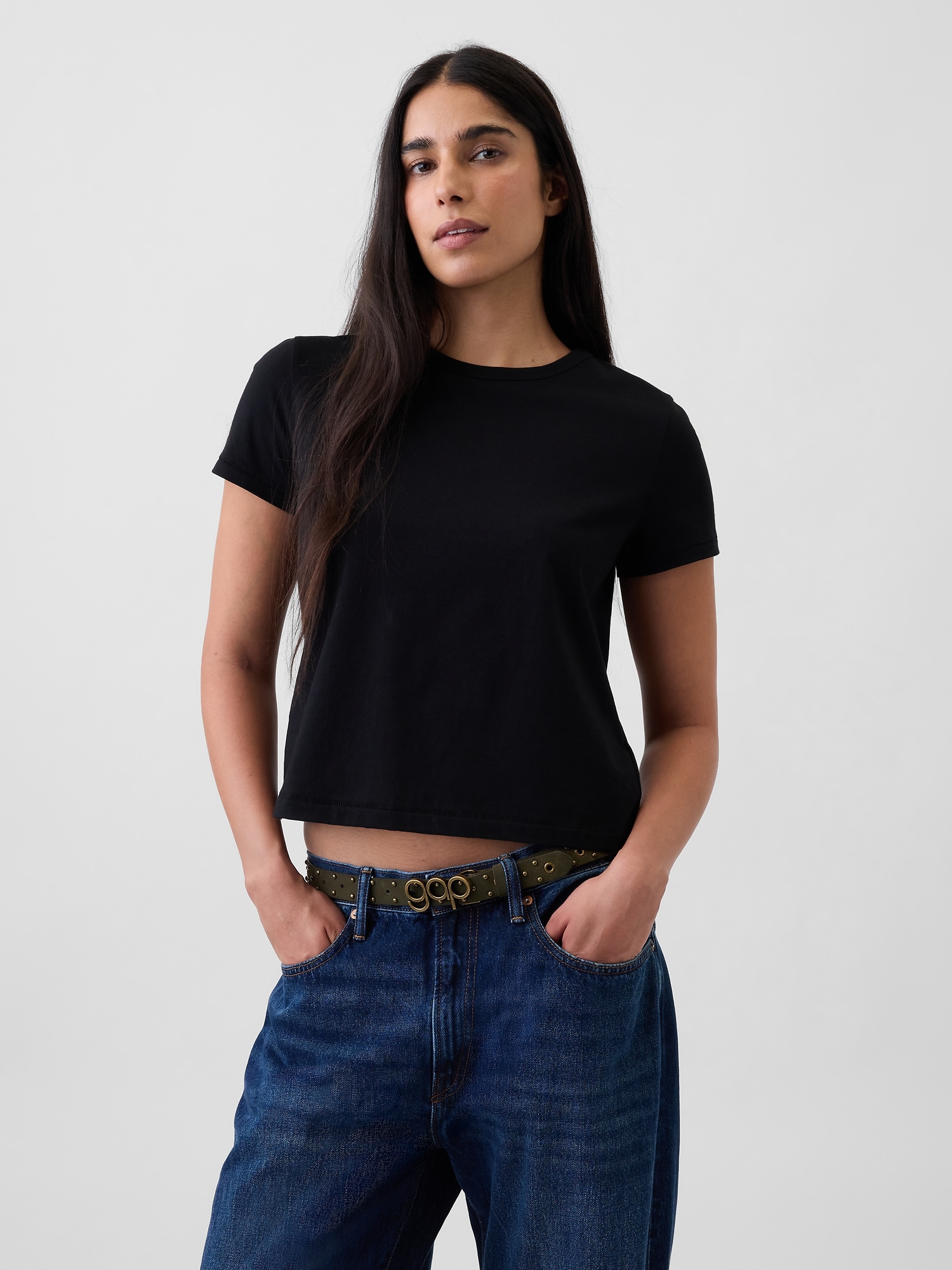 Женский ремень Gap Suede Studded Logo Belt, цвет: Оливковый зелёный — фото 2