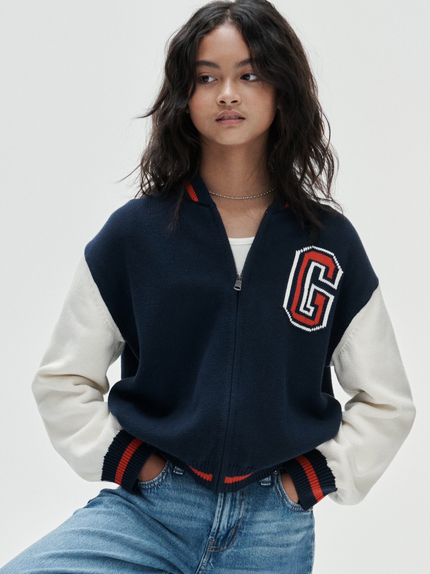 Детская куртка Gap 100% Cotton Relaxed Varsity Sweater Jacket, цвет: Синий — фото 6