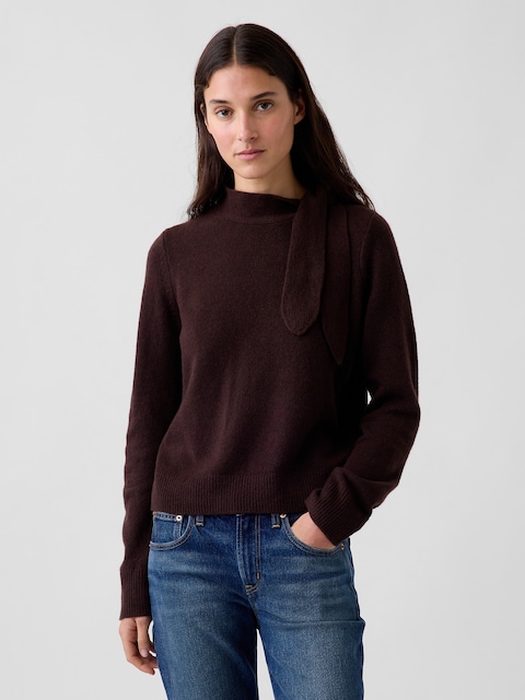CashSoft Tie-Neck Sweater