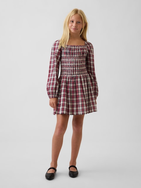 Kids Plaid Smocked-Waist Dress