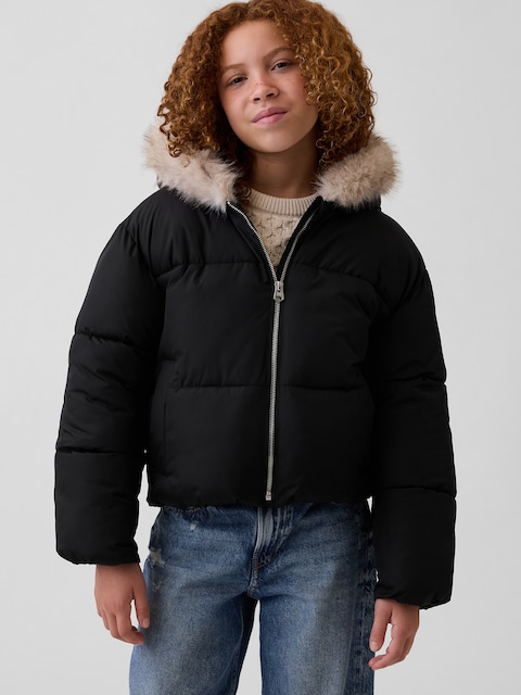 Kids Faux Fur Hooded Puffer Jacket