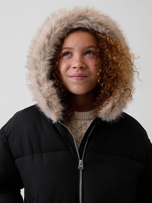 Kids Faux Fur Hooded Puffer Jacket | Gap