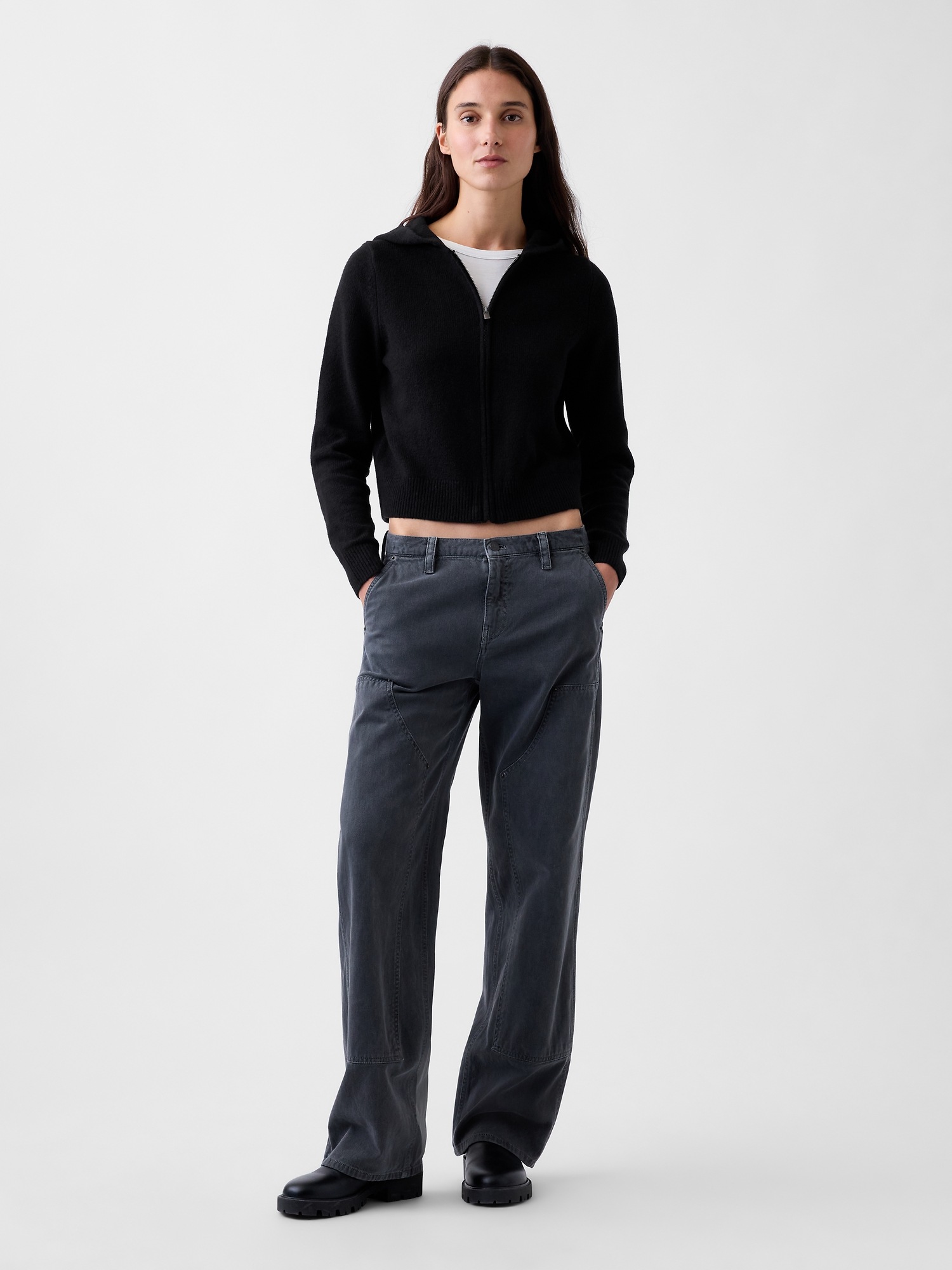 Женское худи Gap CashSoft Zip, цвет: Чёрный — фото 2