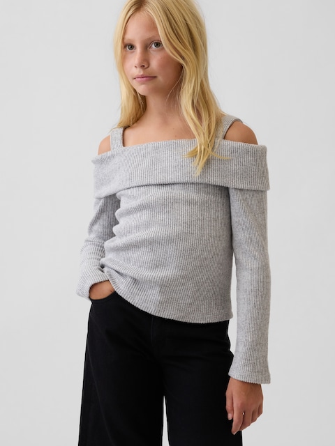 Kids Off-Shoulder Rib Sweater Top
