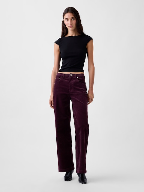 High Rise Corduroy Stride Wide-Leg Pants