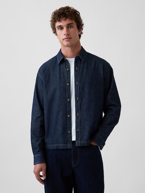 Denim Relaxed Straight-Hem Shirt